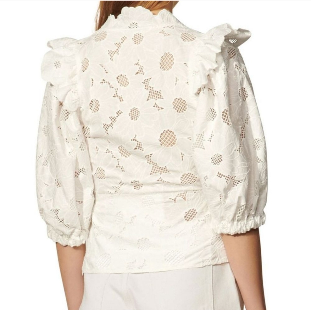 Sandro Cream Floral Broiderie Anglaise Top - Picture 3 of 10